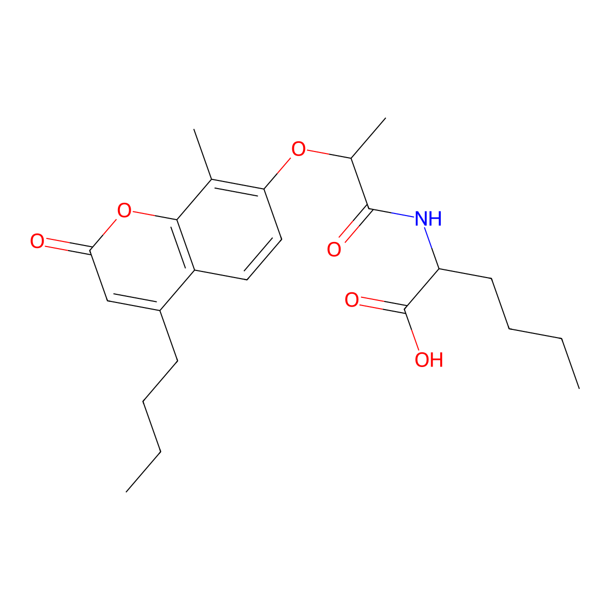 N-{2-[(4-butyl-8-methyl-2-oxo-2H-chromen-7-yl)oxy]propanoyl}norleucine molecular structure, CAS 1009244-35-2