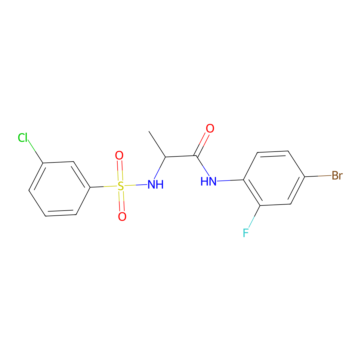 N-(4-bromo-2-fluorophenyl)-2-[(3-chlorophenyl)sulfonylamino]propanamide molecular structure, CAS 1009245-57-1