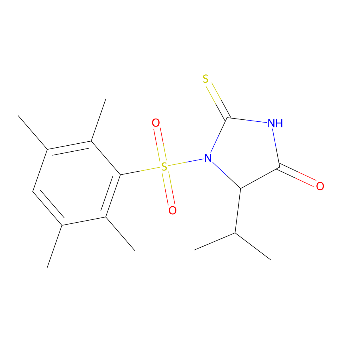 5-Isopropyl-1-((2,3,5,6-tetramethylphenyl)sulfonyl)-2-thioxoimidazolidin-4-one molecular structure, CAS 1009245-59-3