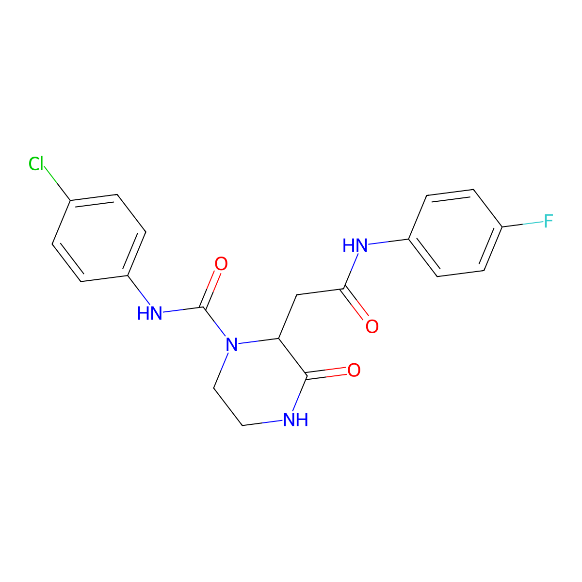 N-(4-chlorophenyl)-2-{2-[(4-fluorophenyl)amino]-2-oxoethyl}-3-oxopiperazine-1-carboxamide molecular structure, CAS 1009245-92-4