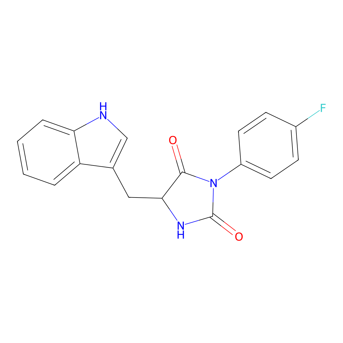 3-(4-fluorophenyl)-5-(1H-indol-3-ylmethyl)imidazolidine-2,4-dione molecular structure, CAS 1009245-93-5