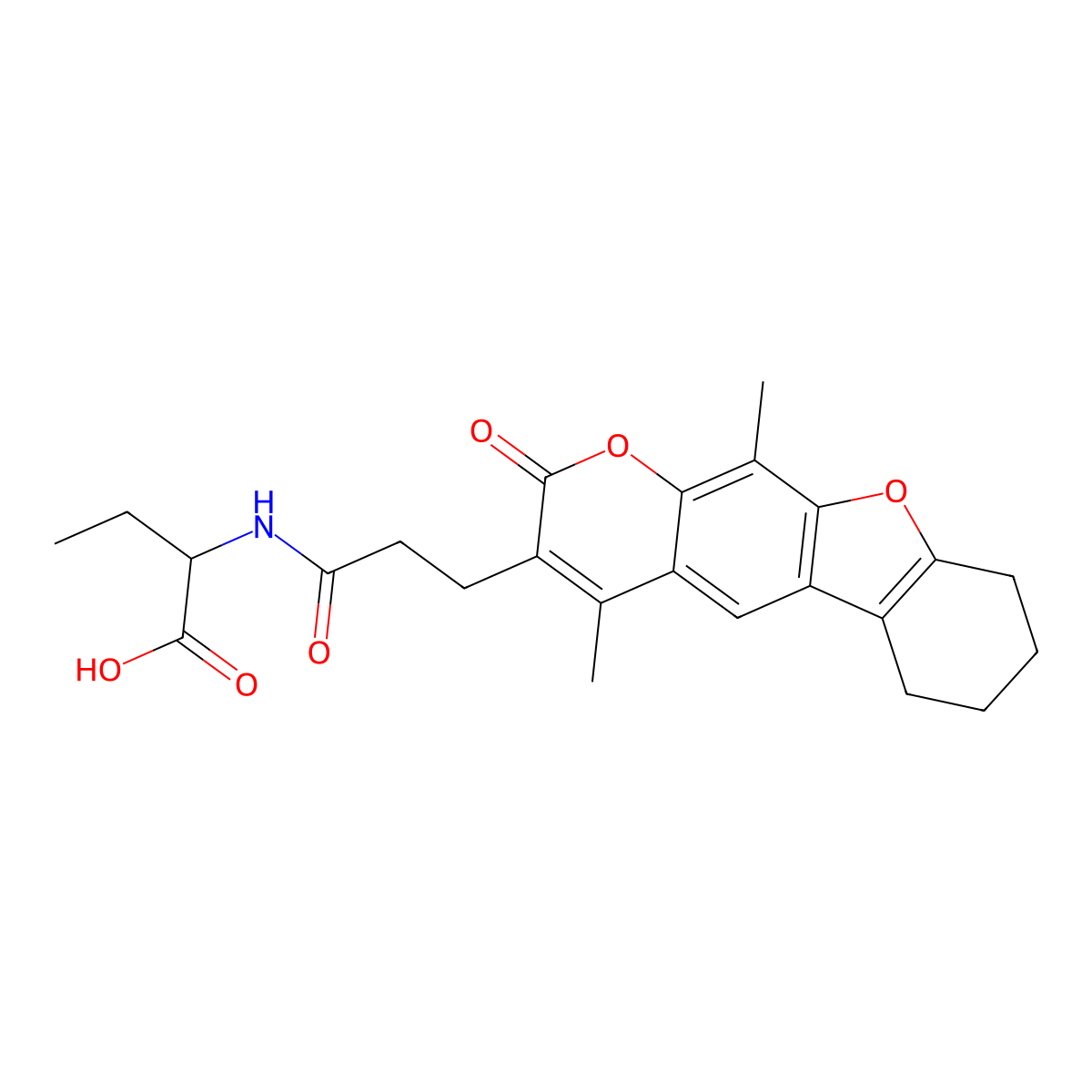 2-{[3-(4,11-dimethyl-2-oxo-6,7,8,9-tetrahydro-2H-[1]benzofuro[3,2-g]chromen-3-yl)propanoyl]amino}butanoic acid molecular structure, CAS 1009248-18-3