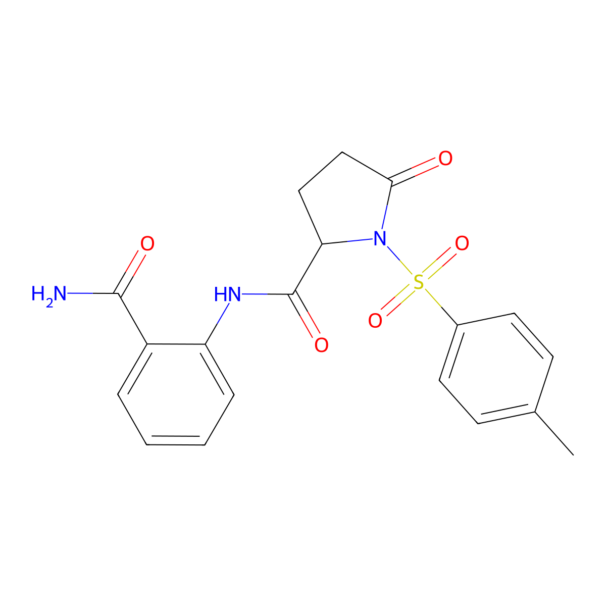 N-(2-carbamoylphenyl)-1-(4-methylphenyl)sulfonyl-5-oxopyrrolidine-2-carboxamide molecular structure, CAS 1009250-01-4
