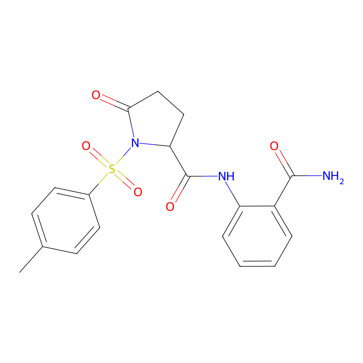 N-(2-carbamoylphenyl)-1-(4-methylphenyl)sulfonyl-5-oxopyrrolidine-2-carboxamide molecular structure, CAS 1009250-01-4