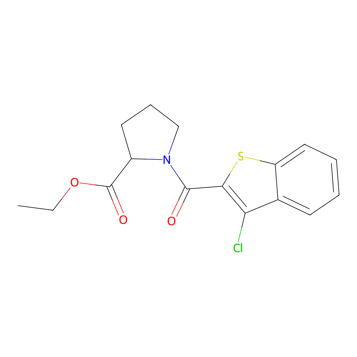 Ethyl 1-(3-chloro-1-benzothiophene-2-carbonyl)pyrrolidine-2-carboxylate molecular structure, CAS 1009251-61-9