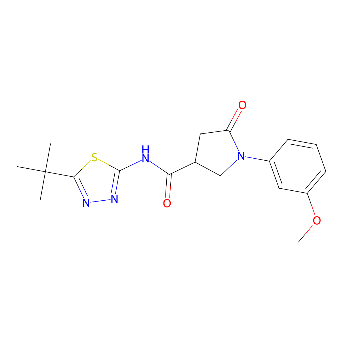 N-[(2E)-5-tert-butyl-1,3,4-thiadiazol-2(3H)-ylidene]-1-(3-methoxyphenyl)-5-oxopyrrolidine-3-carboxamide molecular structure, CAS 1009261-35-1