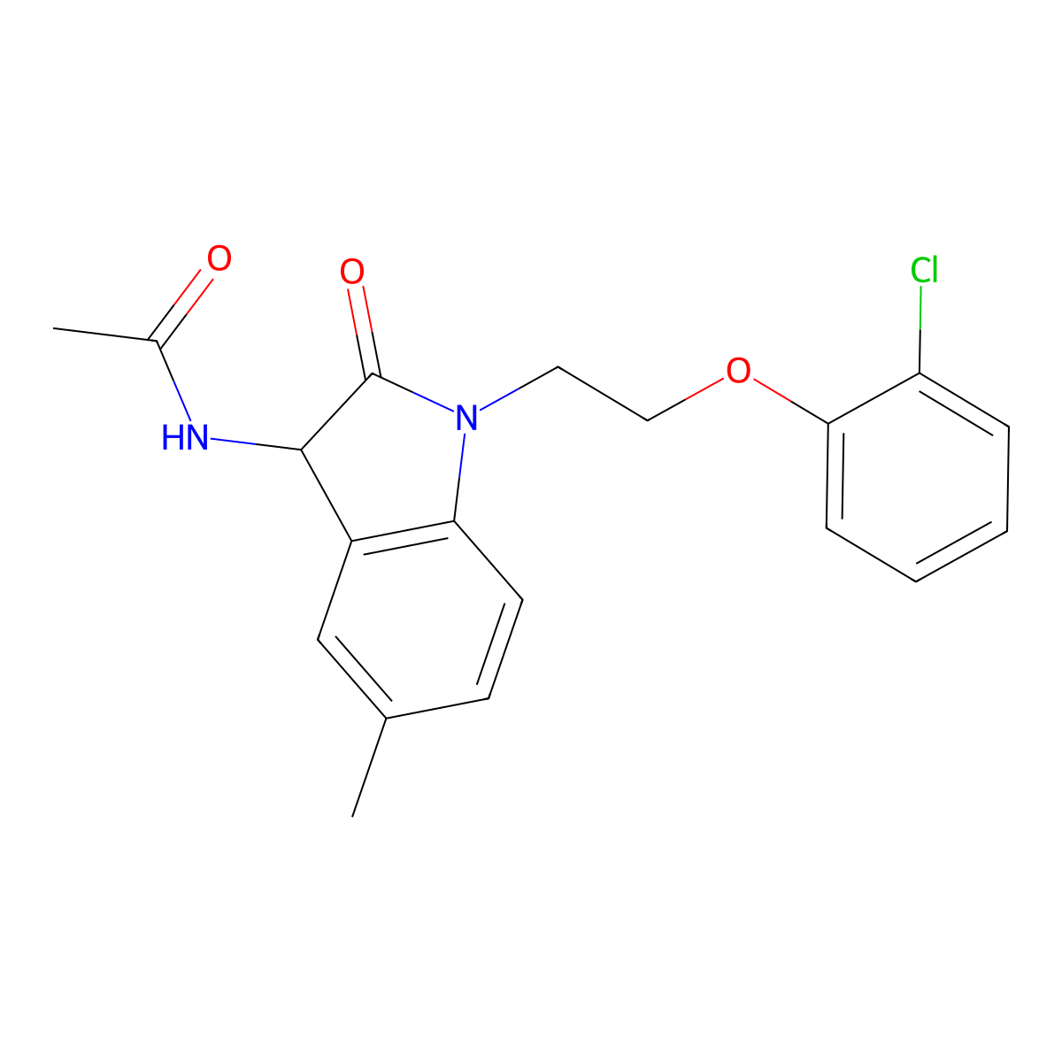 N-{1-[2-(2-chlorophenoxy)ethyl]-5-methyl-2-oxoindolin-3-yl}acetamide molecular structure, CAS 1009261-59-9