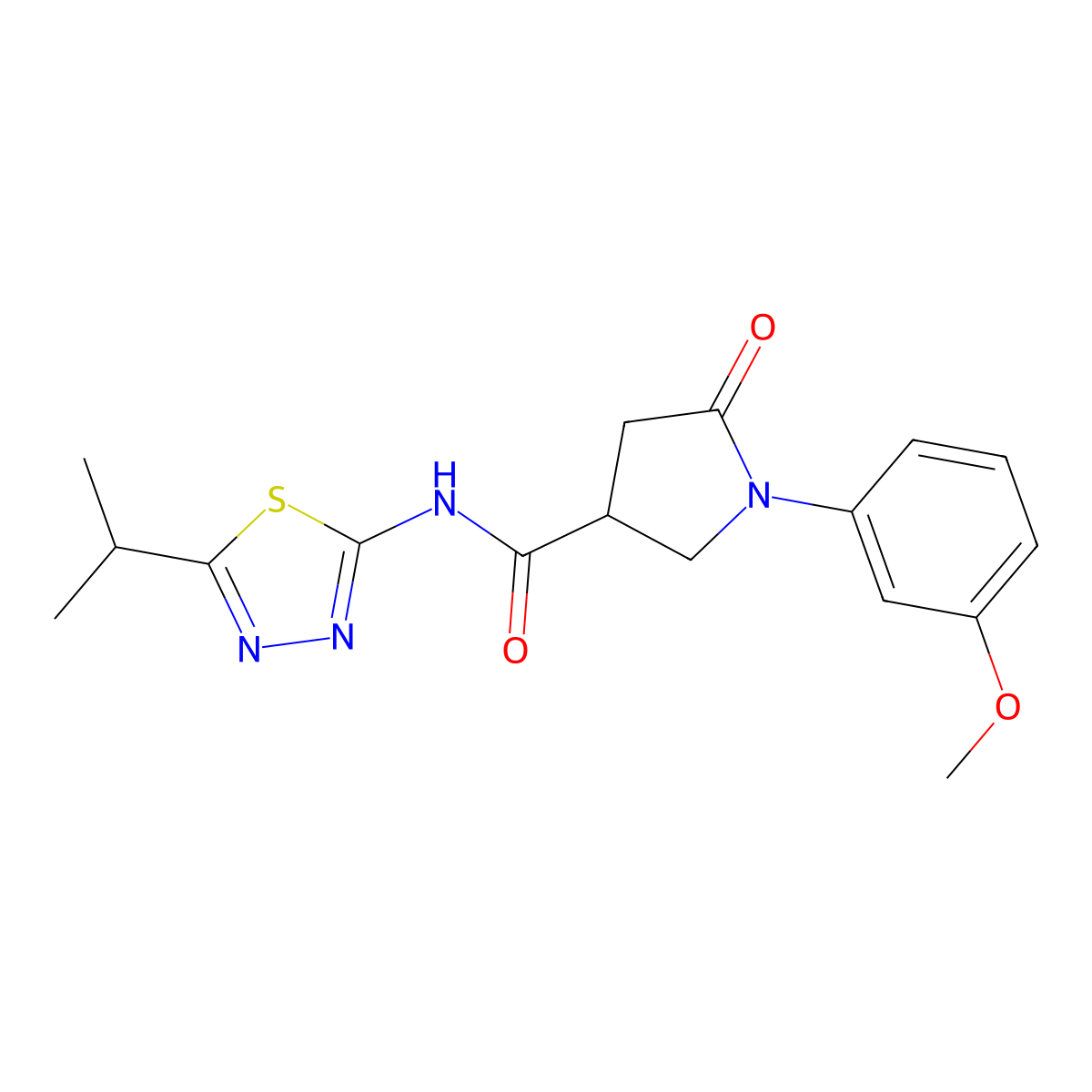 1-(3-methoxyphenyl)-5-oxo-N-[(2E)-5-(propan-2-yl)-1,3,4-thiadiazol-2(3H)-ylidene]pyrrolidine-3-carboxamide molecular structure, CAS 1009261-63-5