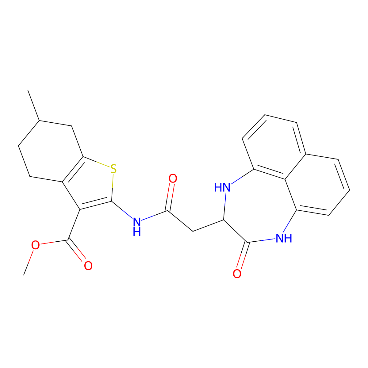 Methyl 6-methyl-2-{[(3-oxo-1,2,3,4-tetrahydronaphtho[1,8-ef][1,4]diazepin-2-yl)acetyl]amino}-4,5,6,7-tetrahydro-1-benzothiophene-3-carboxylate molecular structure, CAS 1009262-31-0