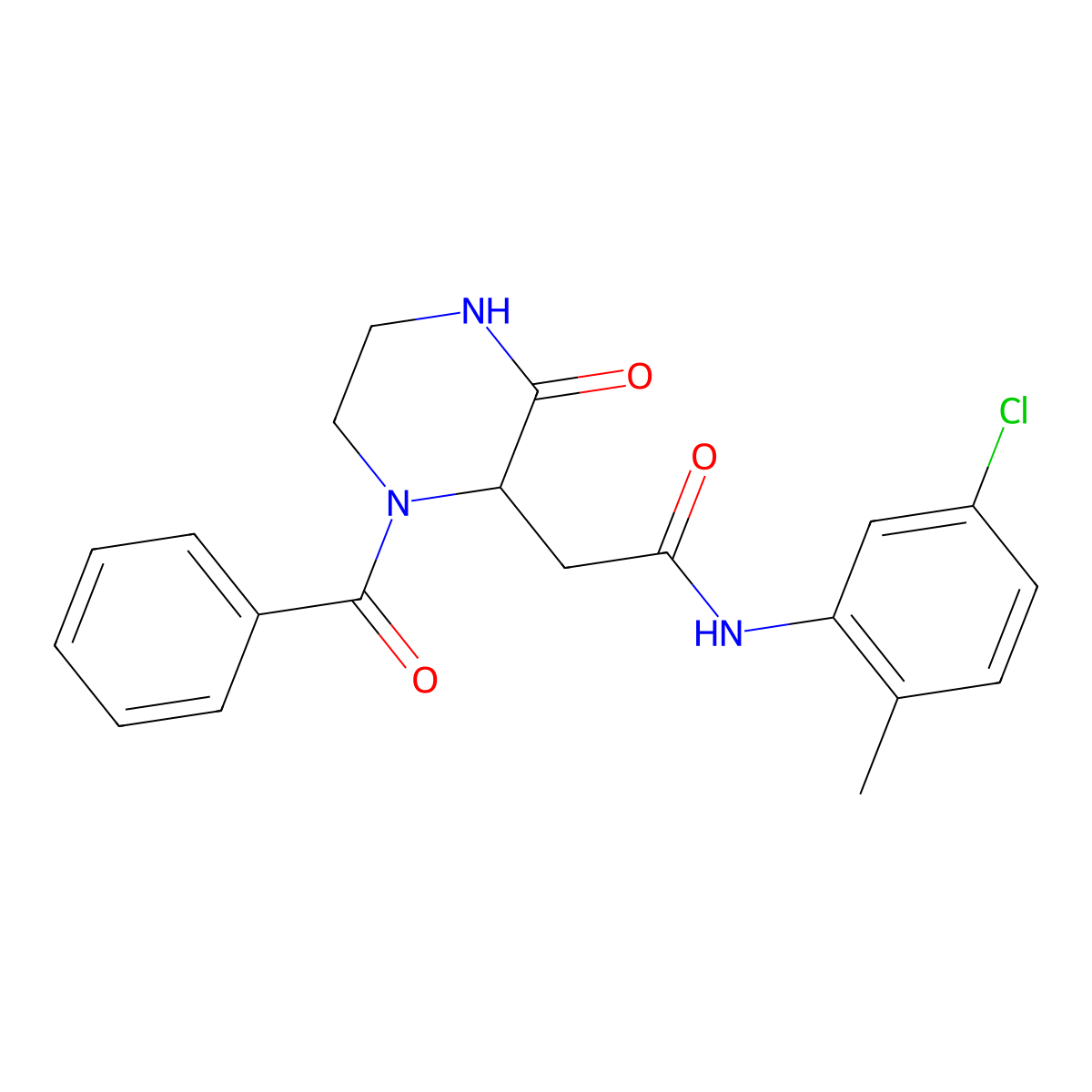 N-(5-chloro-2-methylphenyl)-2-[3-oxo-1-(phenylcarbonyl)piperazin-2-yl]acetamide molecular structure, CAS 1009262-42-3
