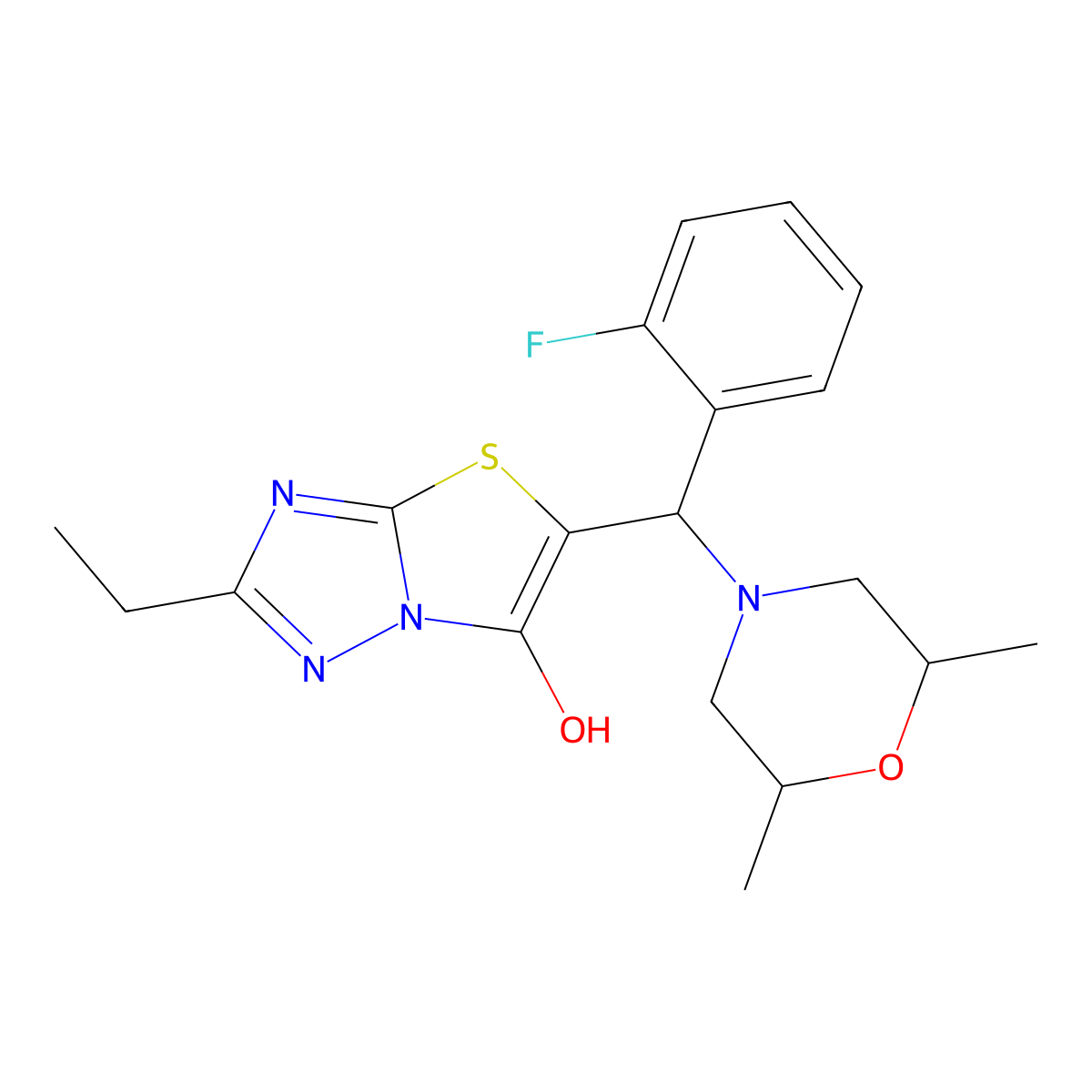 5-((2,6-Dimethylmorpholino)(2-fluorophenyl)methyl)-2-ethylthiazolo[3,2-b][1,2,4]triazol-6-ol molecular structure, CAS 1009264-01-0