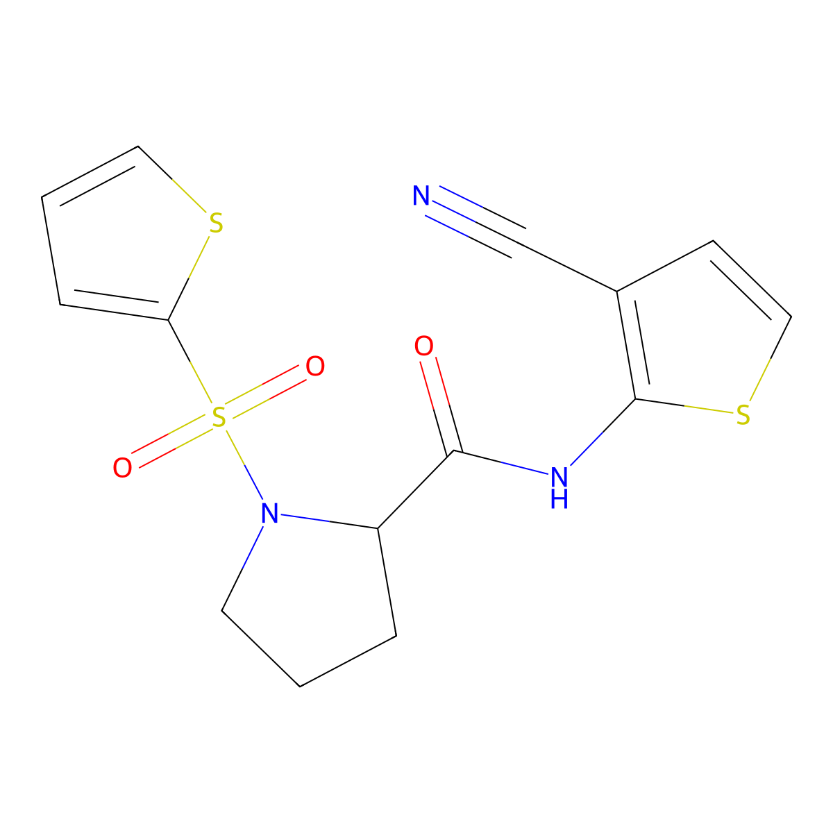 N-(3-cyanothiophen-2-yl)-1-(thiophen-2-ylsulfonyl)pyrrolidine-2-carboxamide molecular structure, CAS 1009266-52-7