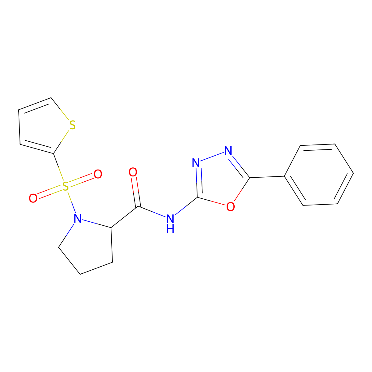 N-(5-phenyl-1,3,4-oxadiazol-2-yl)-1-(thiophen-2-ylsulfonyl)pyrrolidine-2-carboxamide molecular structure, CAS 1009266-55-0