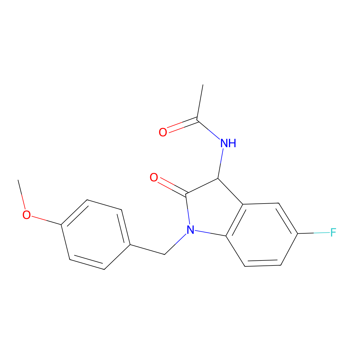 N-[5-fluoro-1-(4-methoxybenzyl)-2-oxo-2,3-dihydro-1H-indol-3-yl]acetamide molecular structure, CAS 1009268-78-3