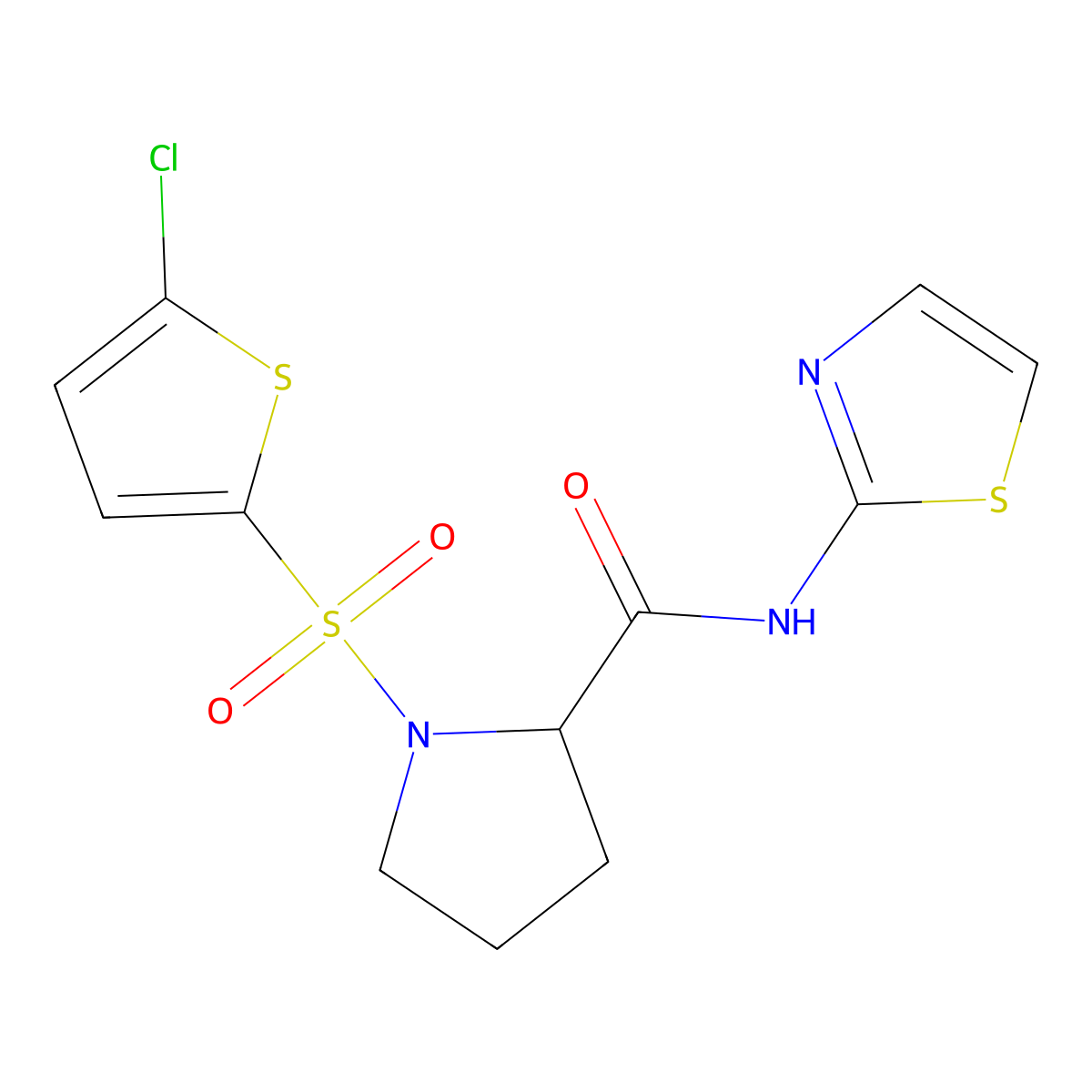 1-((5-chlorothiophen-2-yl)sulfonyl)-N-(thiazol-2-yl)pyrrolidine-2-carboxamide molecular structure, CAS 1009269-64-0