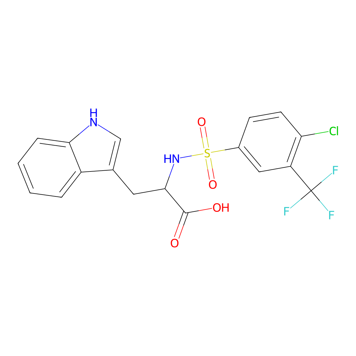 2-[4-chloro-3-(trifluoromethyl)benzenesulfonamido]-3-(1H-indol-3-yl)propanoic acid molecular structure, CAS 1009272-85-8