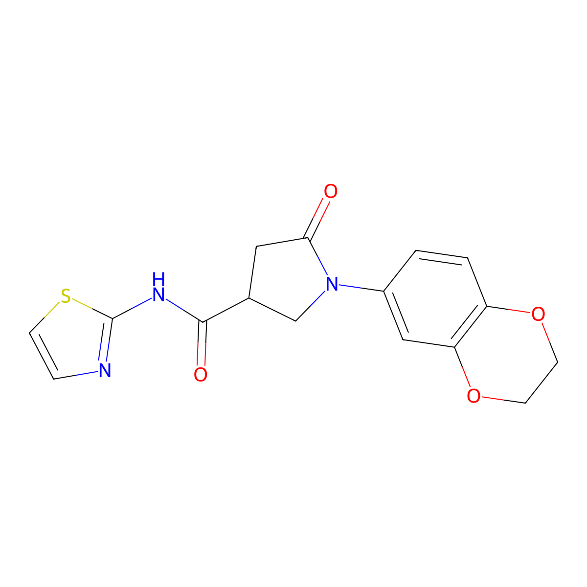 1-(2,3-dihydro-1,4-benzodioxin-6-yl)-5-oxo-N-(1,3-thiazol-2-yl)pyrrolidine-3-carboxamide molecular structure, CAS 1009275-84-6