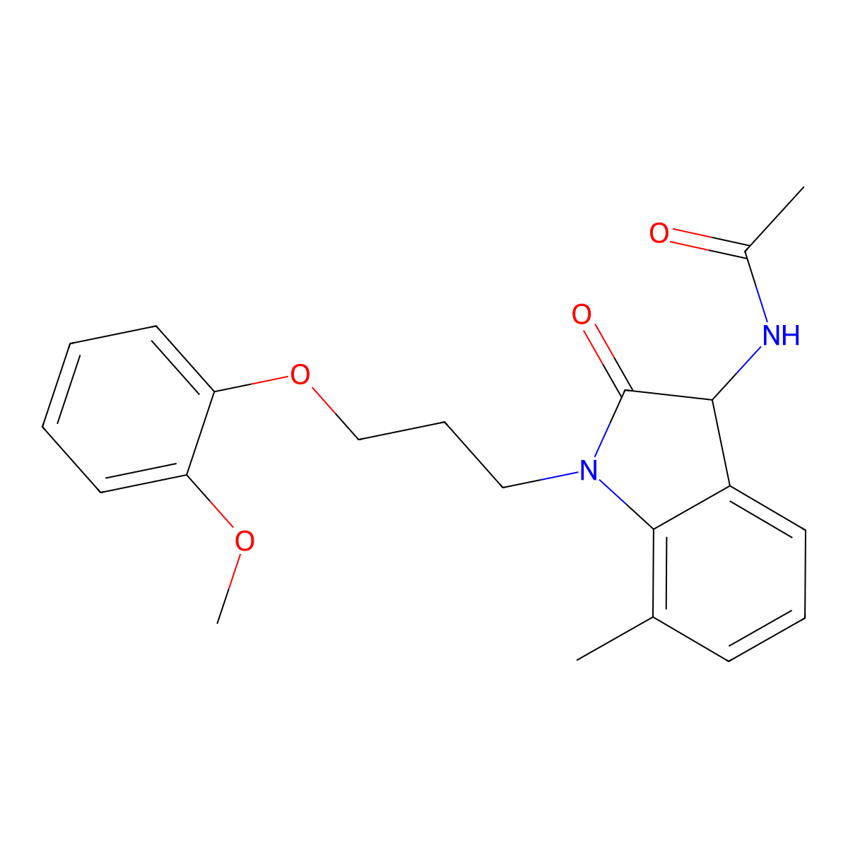 N-{1-[3-(2-methoxyphenoxy)propyl]-7-methyl-2-oxo-2,3-dihydro-1H-indol-3-yl}acetamide molecular structure, CAS 1009277-49-9