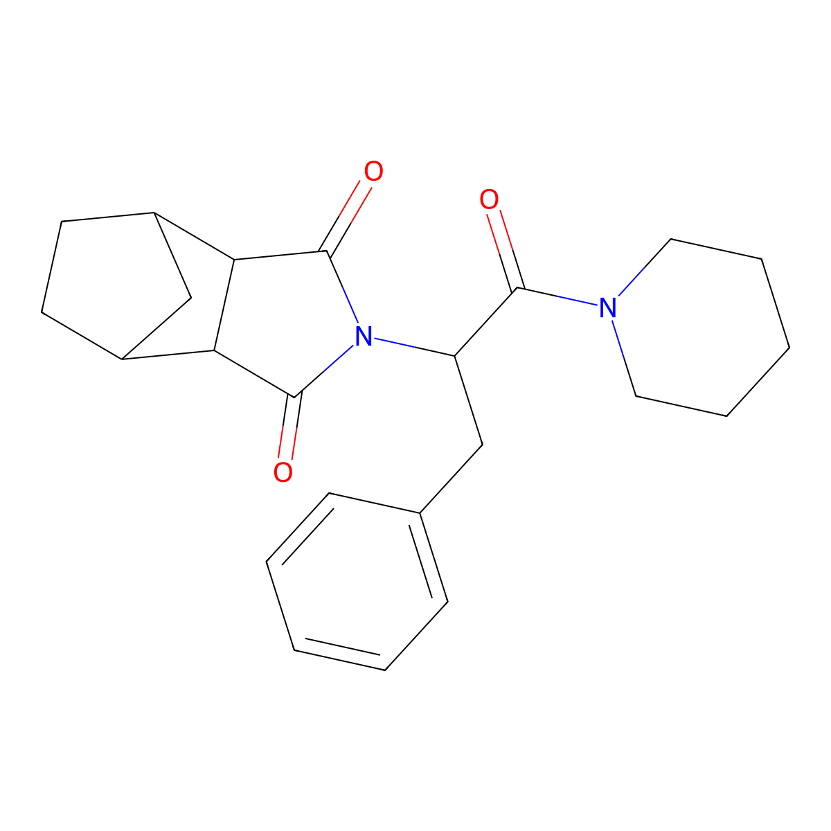 2-[1-oxo-3-phenyl-1-(piperidin-1-yl)propan-2-yl]hexahydro-1H-4,7-methanoisoindole-1,3(2H)-dione molecular structure, CAS 1009278-03-8