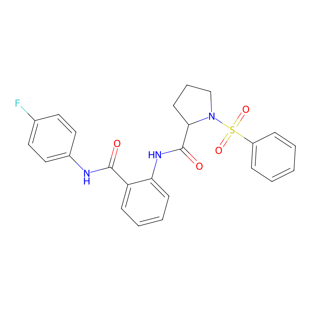 1-(benzenesulfonyl)-N-[2-[(4-fluorophenyl)carbamoyl]phenyl]pyrrolidine-2-carboxamide molecular structure, CAS 1009278-59-4
