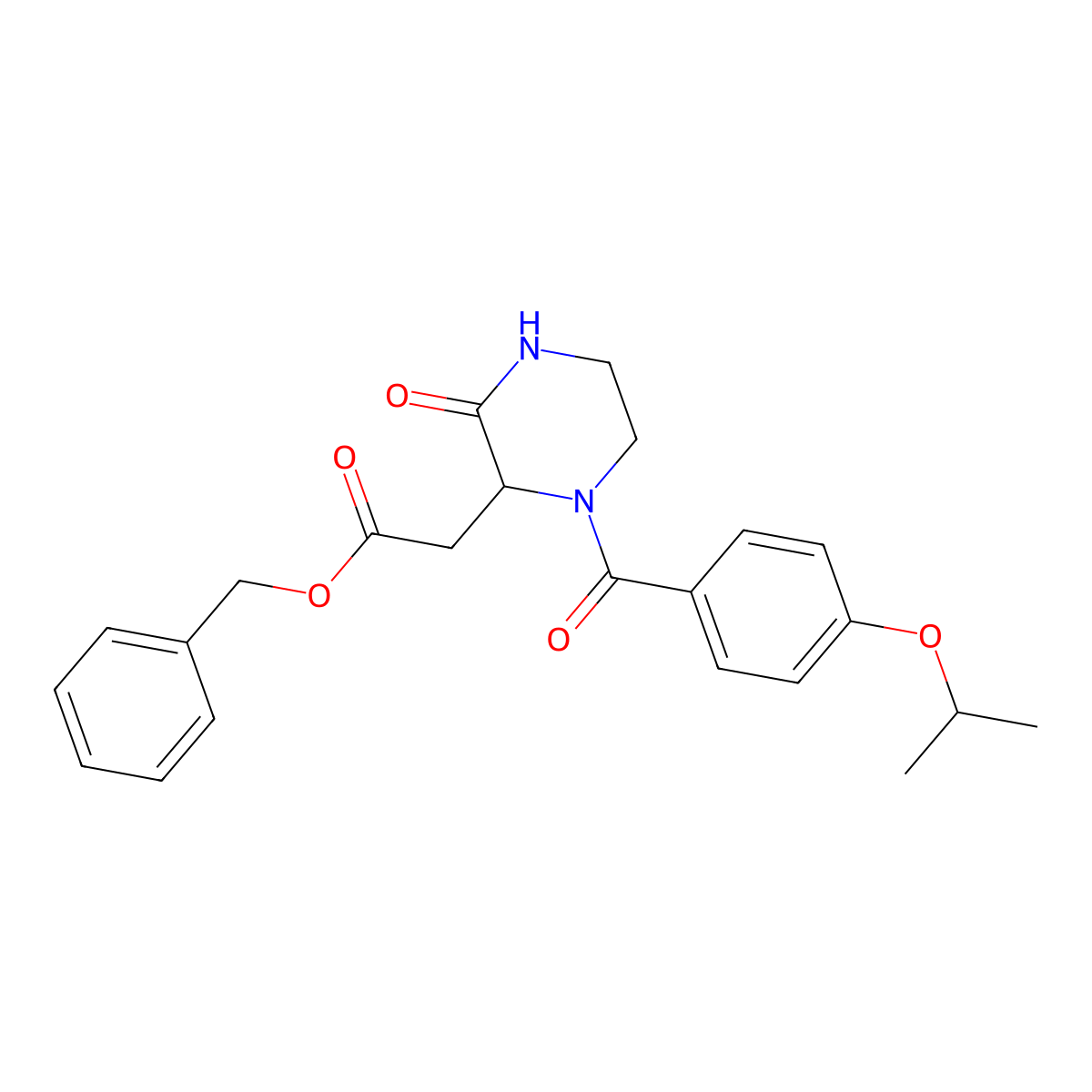 Benzyl 2-[3-oxo-1-(4-propan-2-yloxybenzoyl)piperazin-2-yl]acetate molecular structure, CAS 1009281-13-3