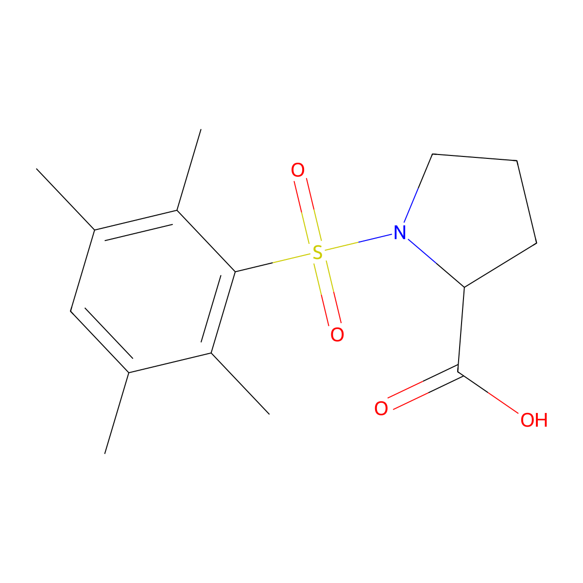 1-(2,3,5,6-Tetramethylphenyl)sulfonylpyrrolidine-2-carboxylic acid molecular structure, CAS 1009282-06-7