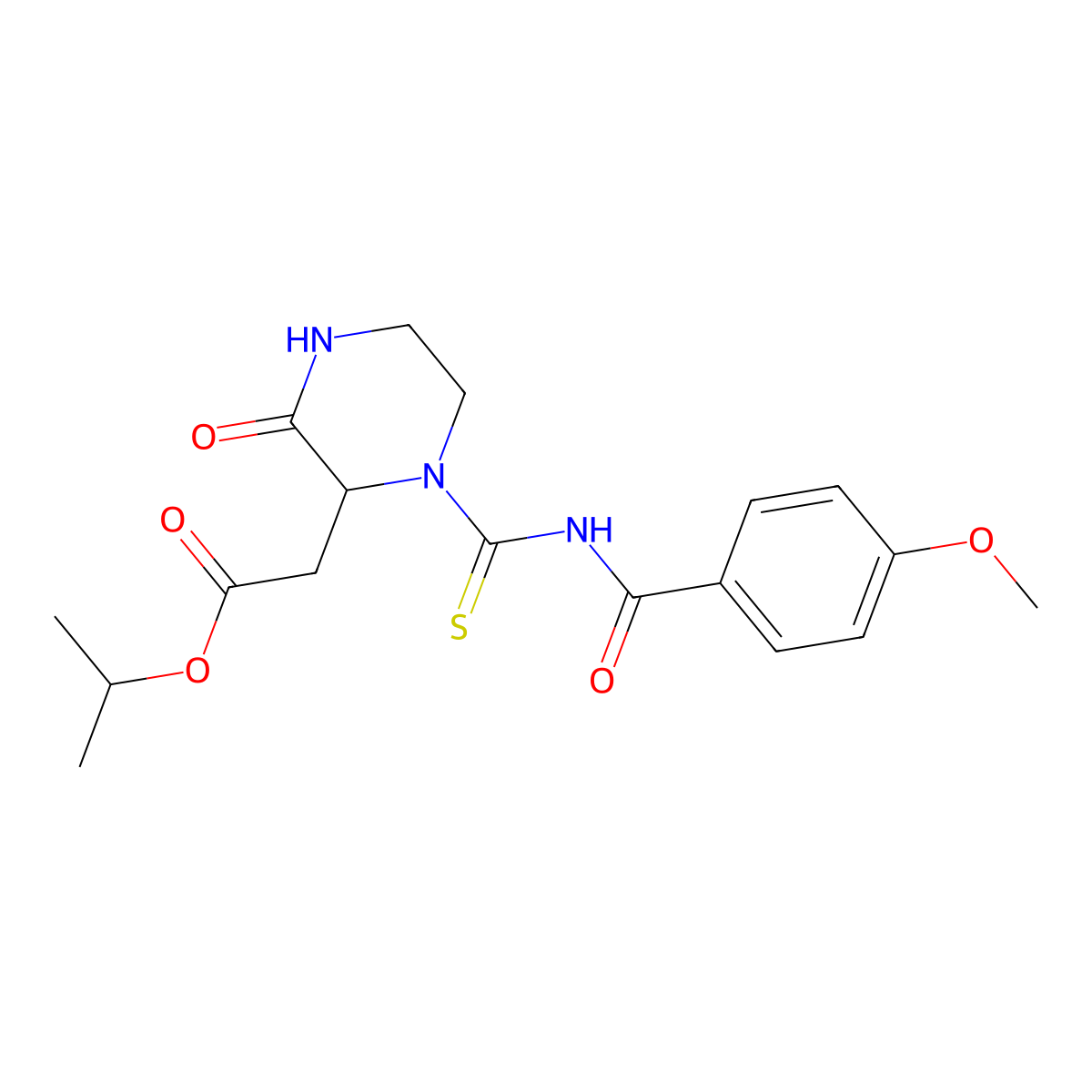 2-[1-[[[(4-Methoxyphenyl)-oxomethyl]amino]-sulfanylidenemethyl]-3-oxo-2-piperazinyl]acetic acid propan-2-yl ester molecular structure, CAS 1009283-52-6