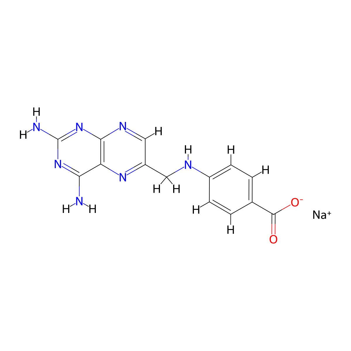 4-(n-(2,4-diamino-6-pteridinylmethyl)amino)benzoic acid sodium salt molecular structure, CAS 100929-45-1