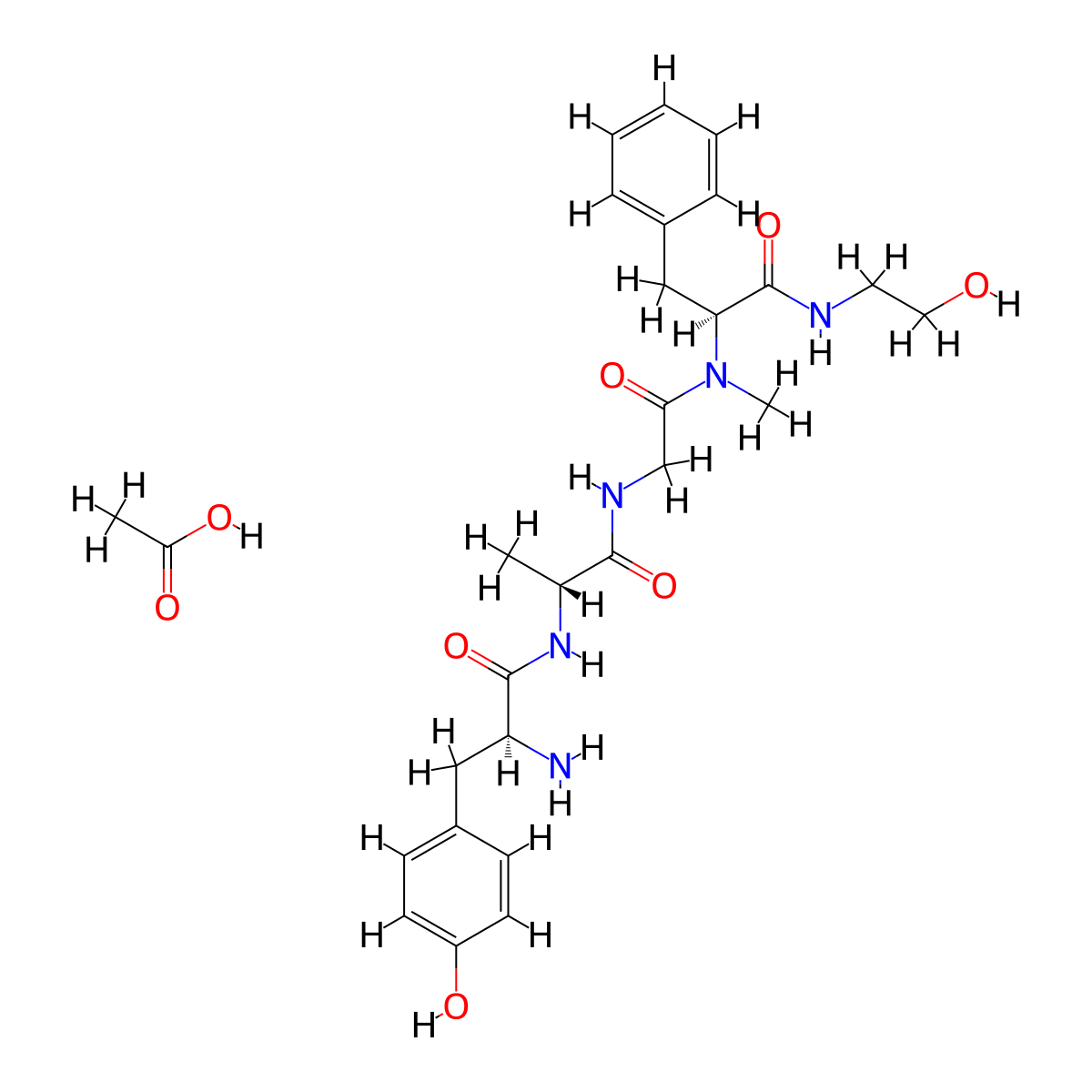 L-Phenylalaninamide, L-tyrosyl-D-alanylglycyl-N-(2-hydroxyethyl)-Nalpha-methyl-, monoacetate (salt) molecular structure, CAS 100929-53-1