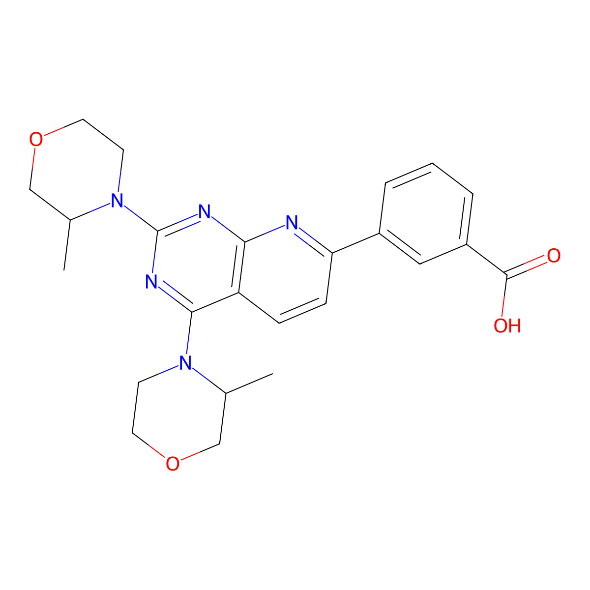 3-[2,4-bis[(3S)-3-methylmorpholin-4-yl]pyrido[2,3-d]pyrimidin-7-yl]benzoic acid molecular structure, CAS 1009298-69-4