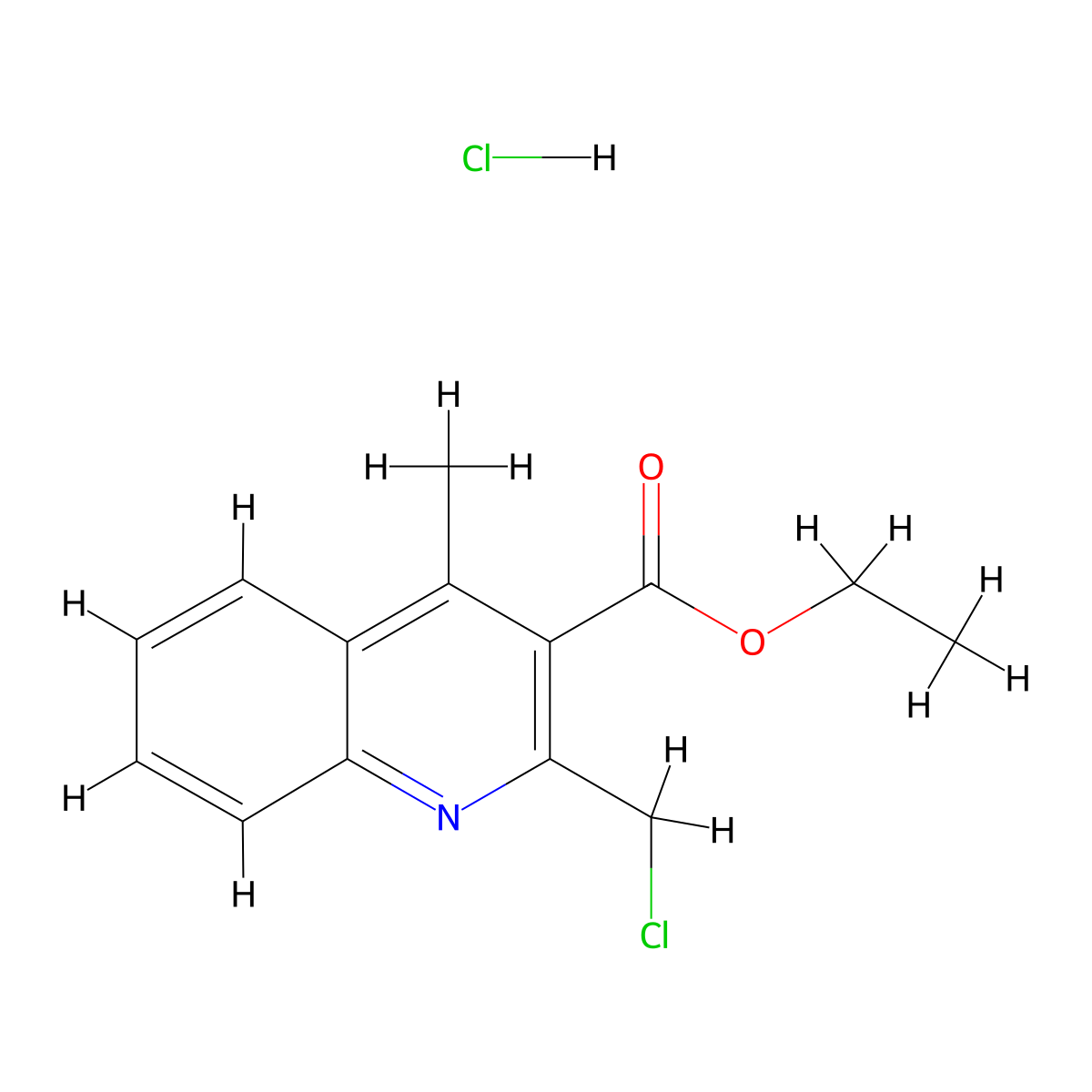 Ethyl 2-(chloromethyl)-4-methylquinoline-3-carboxylate--hydrogen chloride (1/1) molecular structure, CAS 1009306-52-8