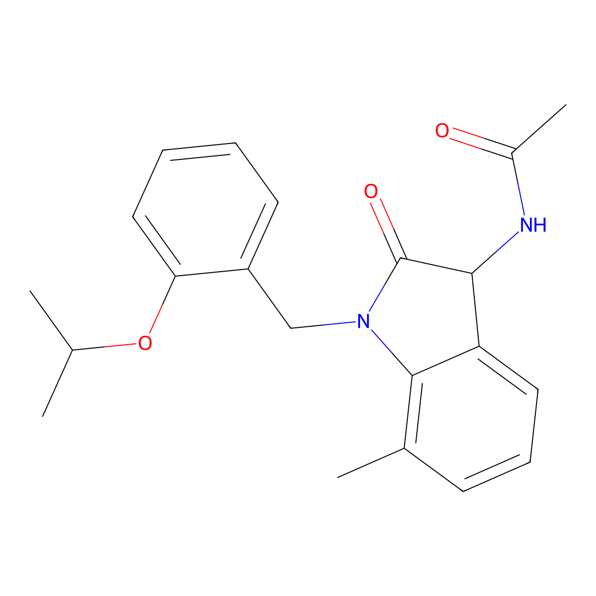 N-[7-methyl-2-oxo-1-[(2-propan-2-yloxyphenyl)methyl]-3H-indol-3-yl]acetamide molecular structure, CAS 1009322-51-3