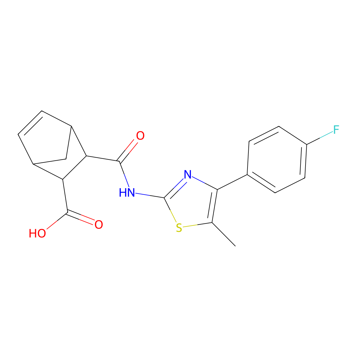 3-({[4-(4-Fluorophenyl)-5-methyl-1,3-thiazol-2-yl]amino}carbonyl)bicyclo[2.2.1]hept-5-ene-2-carboxylic acid molecular structure, CAS 1009326-77-5