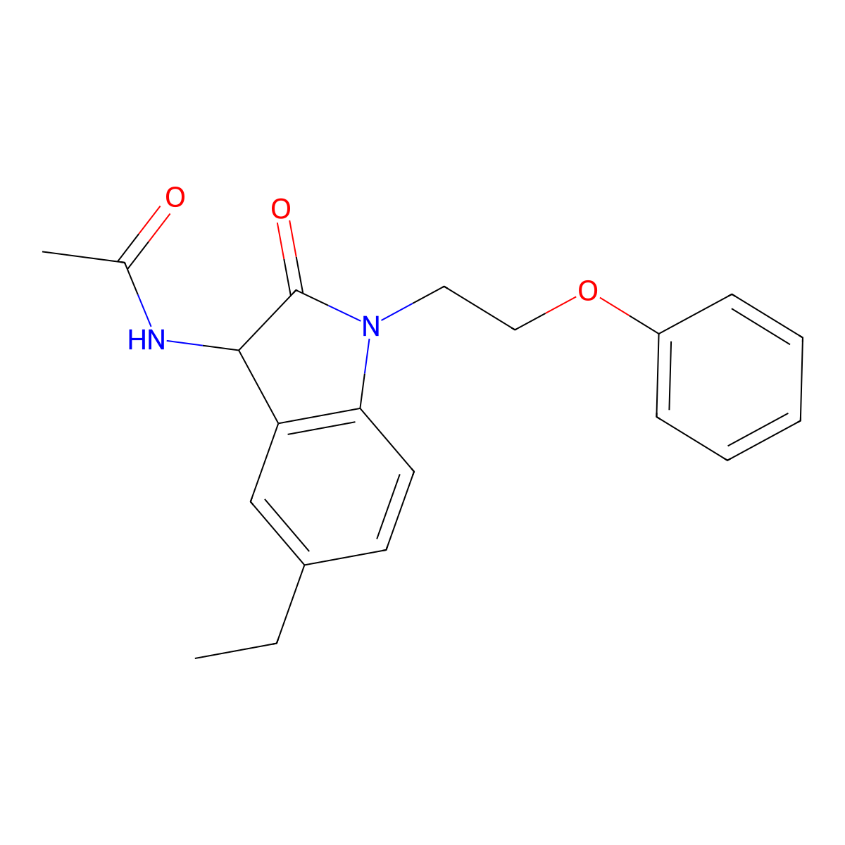 N-[5-ethyl-2-oxo-1-(2-phenoxyethyl)-2,3-dihydro-1H-indol-3-yl]acetamide molecular structure, CAS 1009332-62-0