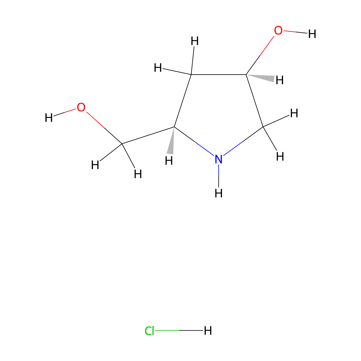 (3R,5R)-5-(hydroxymethyl)pyrrolidin-3-ol hydrochloride molecular structure, CAS 1009335-36-7