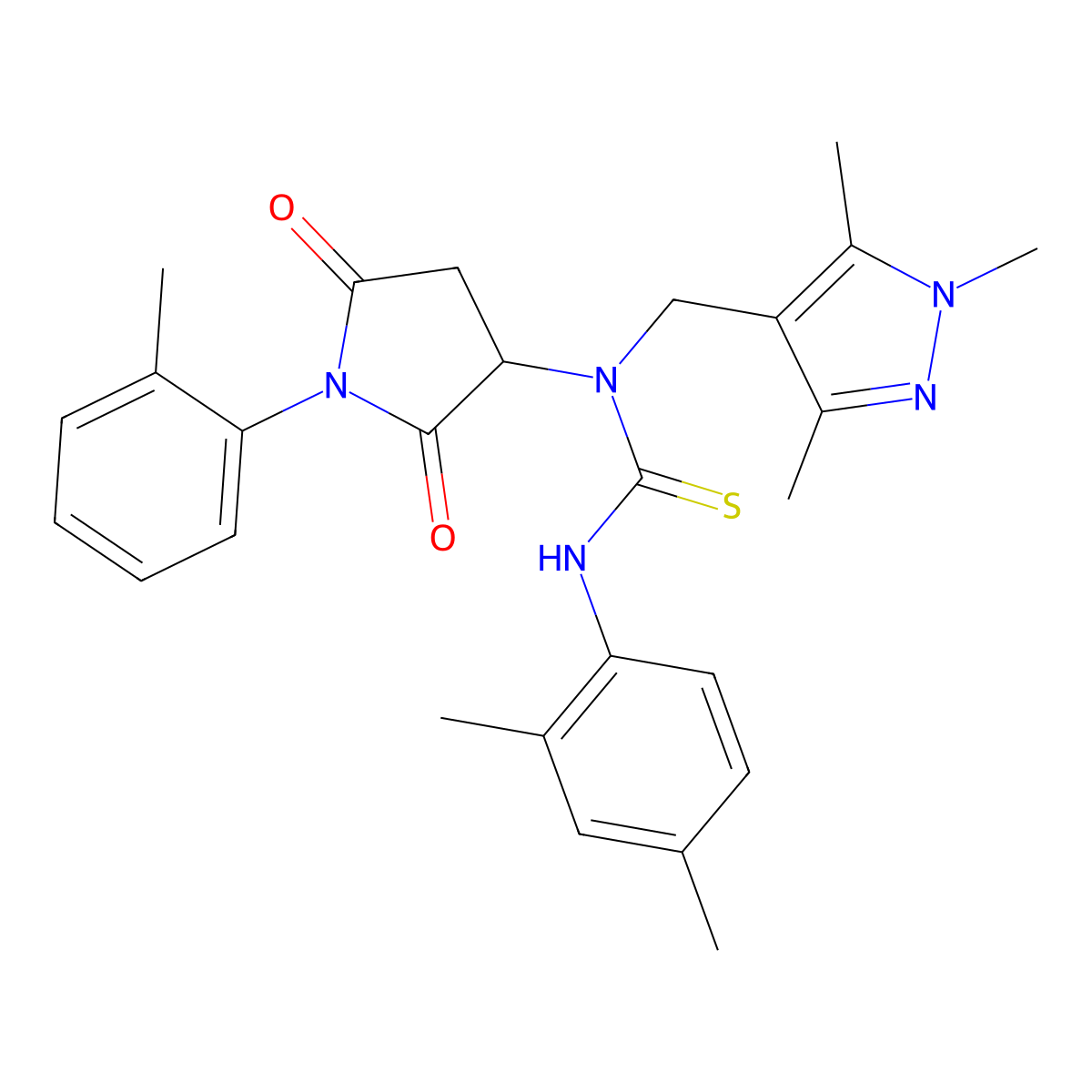 3-(2,4-Dimethylphenyl)-1-[1-(2-methylphenyl)-2,5-dioxopyrrolidin-3-yl]-1-[(1,3,5-trimethylpyrazol-4-yl)methyl]thiourea molecular structure, CAS 1009341-73-4