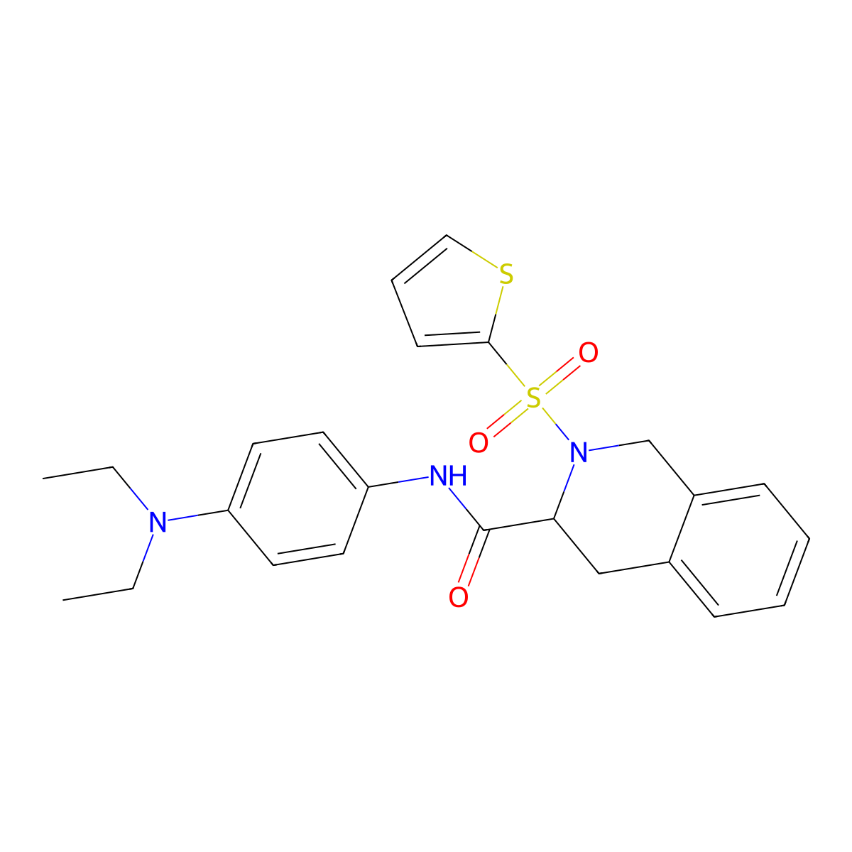 N-[4-(diethylamino)phenyl]-2-thiophen-2-ylsulfonyl-3,4-dihydro-1H-isoquinoline-3-carboxamide molecular structure, CAS 1009341-84-7
