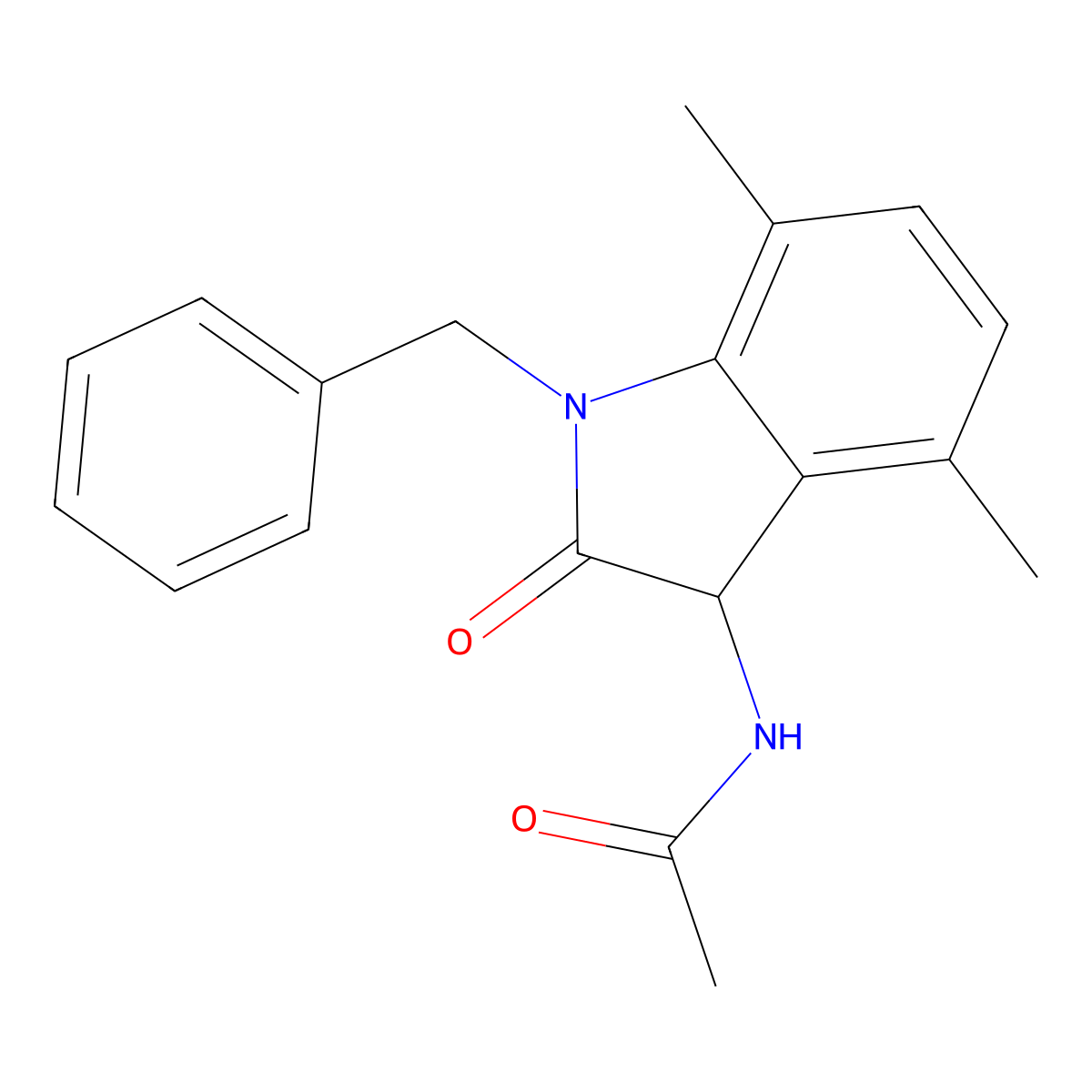 N-(1-benzyl-4,7-dimethyl-2-oxo-2,3-dihydro-1H-indol-3-yl)acetamide molecular structure, CAS 1009343-20-7