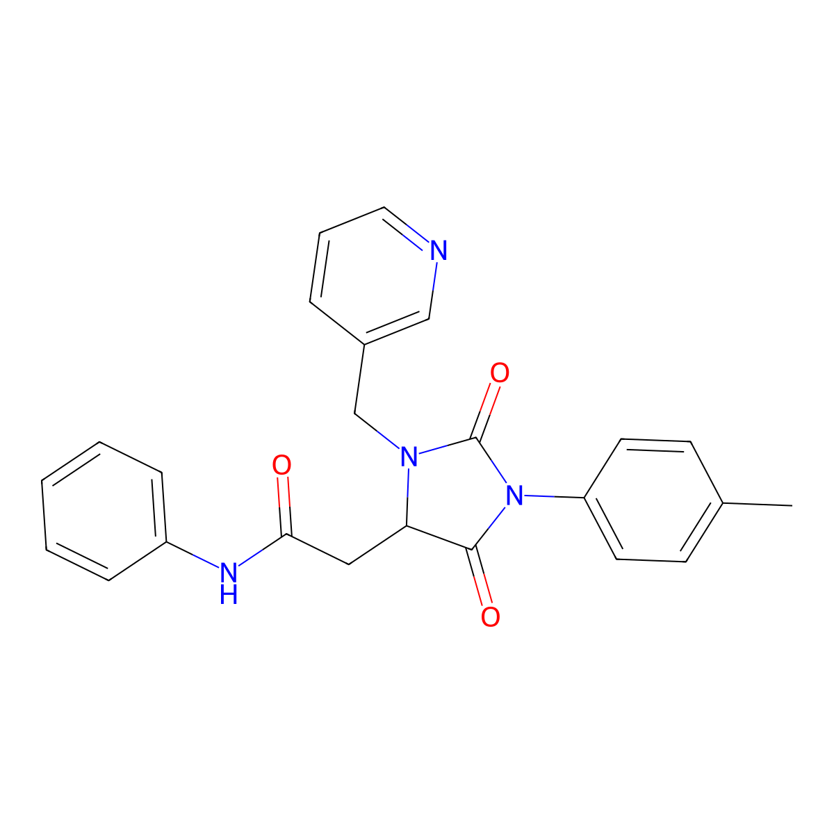 2-[1-(4-methylphenyl)-2,5-dioxo-3-(pyridin-3-ylmethyl)imidazolidin-4-yl]-N-phenylacetamide molecular structure, CAS 1009346-33-1