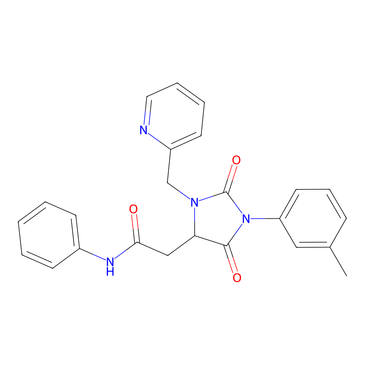 2-[1-(3-methylphenyl)-2,5-dioxo-3-(pyridin-2-ylmethyl)imidazolidin-4-yl]-N-phenylacetamide molecular structure, CAS 1009346-63-7
