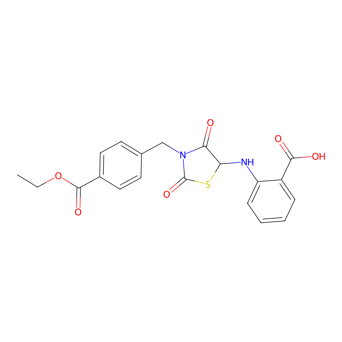 2-((3-(4-(Ethoxycarbonyl)benzyl)-2,4-dioxothiazolidin-5-yl)amino)benzoic acid molecular structure, CAS 1009350-50-8