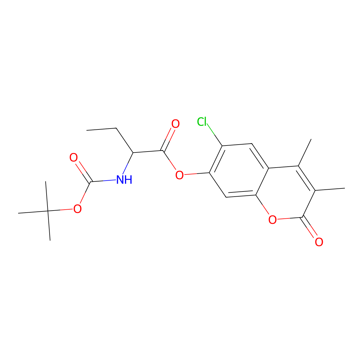 6-chloro-3,4-dimethyl-2-oxo-2H-chromen-7-yl 2-[(tert-butoxycarbonyl)amino]butanoate molecular structure, CAS 1009351-81-8