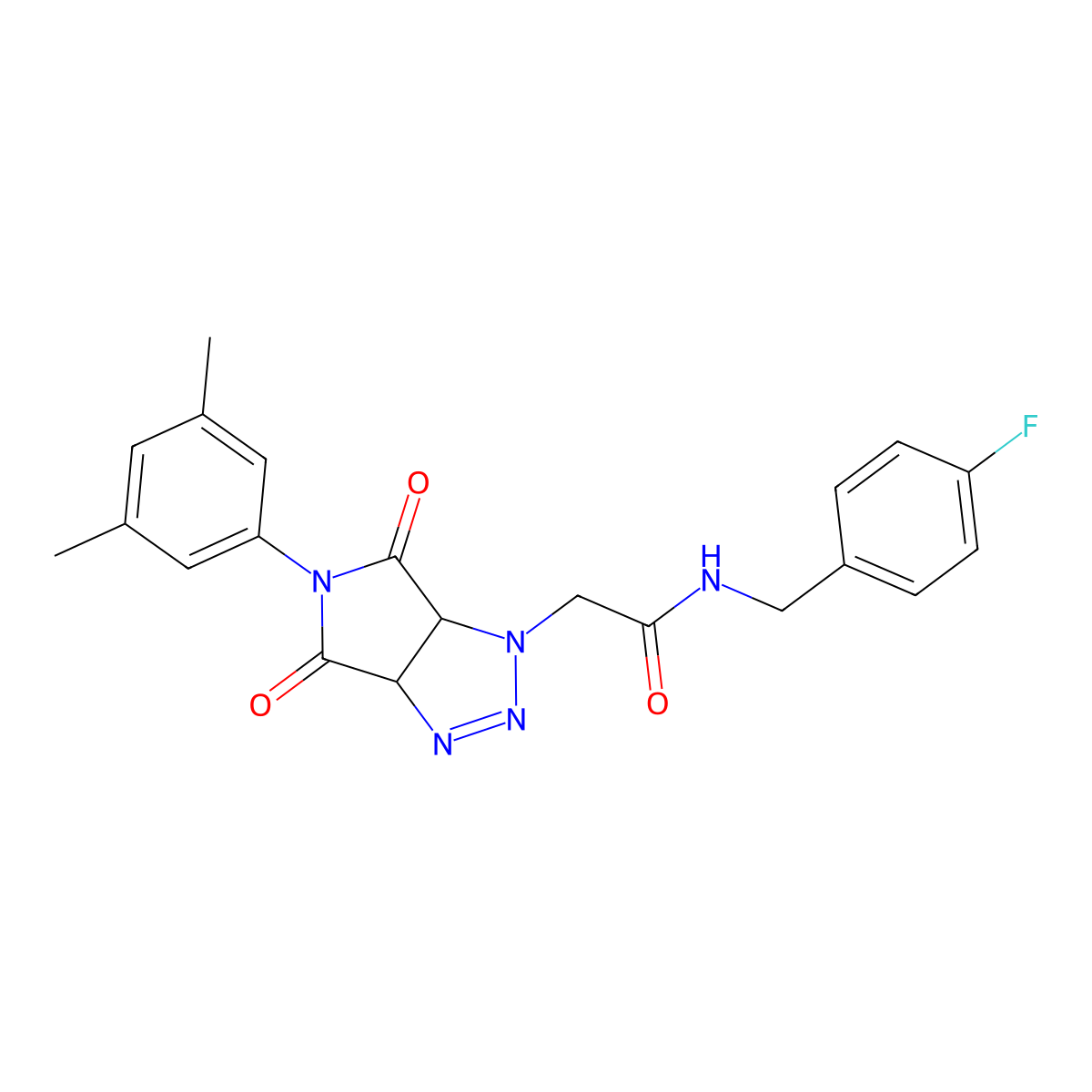 2-(5-(3,5-dimethylphenyl)-4,6-dioxo-4,5,6,6a-tetrahydropyrrolo[3,4-d][1,2,3]triazol-1(3aH)-yl)-N-(4-fluorobenzyl)acetamide molecular structure, CAS 1009352-26-4