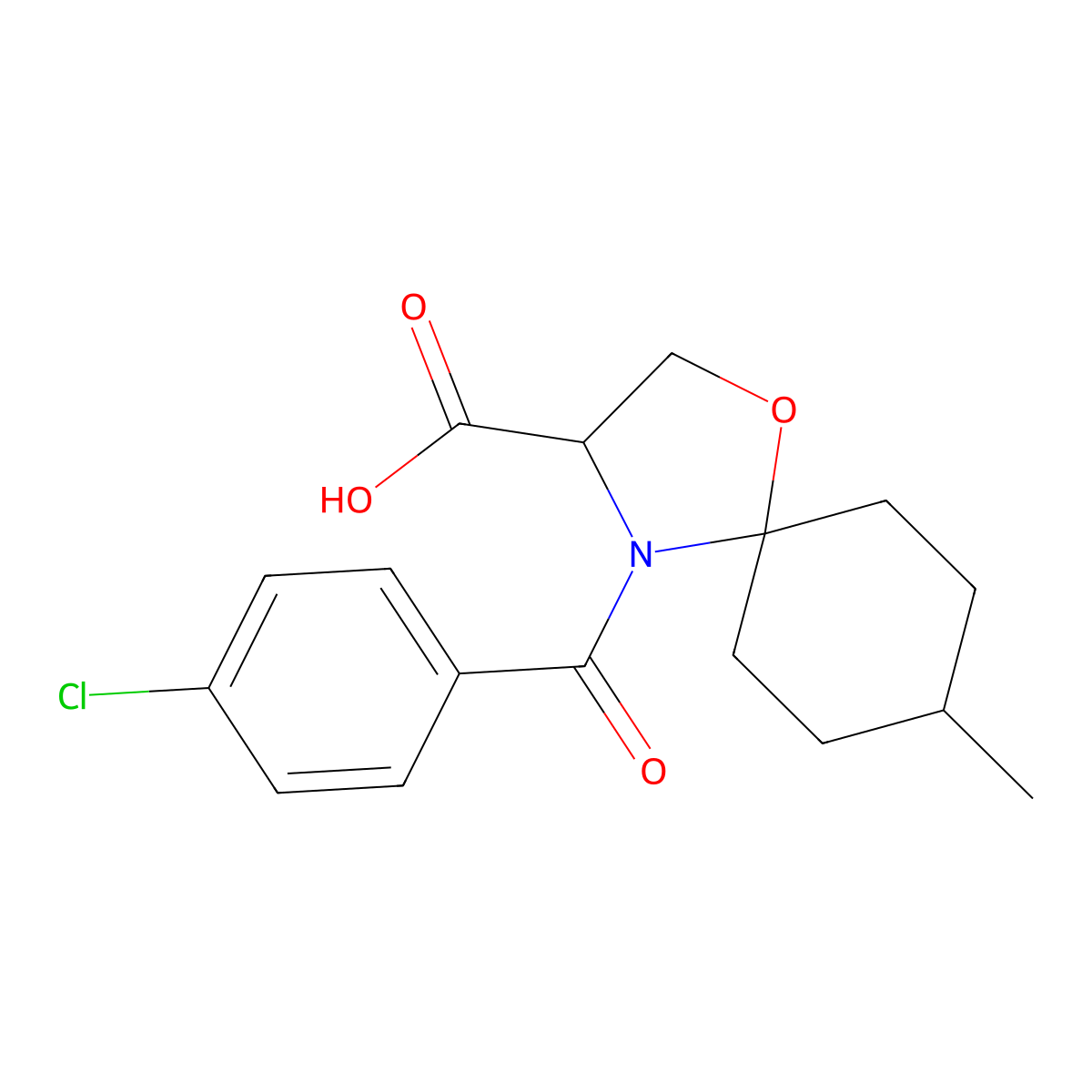 4-(4-Chlorobenzoyl)-8-methyl-1-oxa-4-azaspiro[4.5]decane-3-carboxylic acid molecular structure, CAS 1009354-95-3