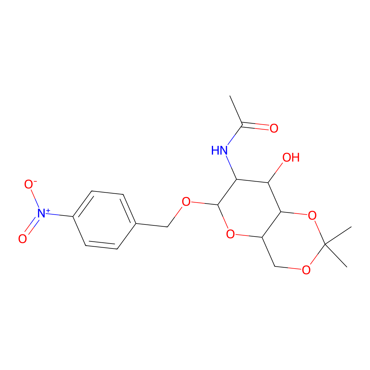 N-[8-hydroxy-2,2-dimethyl-6-[(4-nitrophenyl)methoxy]-4,4a,6,7,8,8a-hexahydropyrano[3,2-d][1,3]dioxin-7-yl]acetamide molecular structure, CAS 1009356-99-3