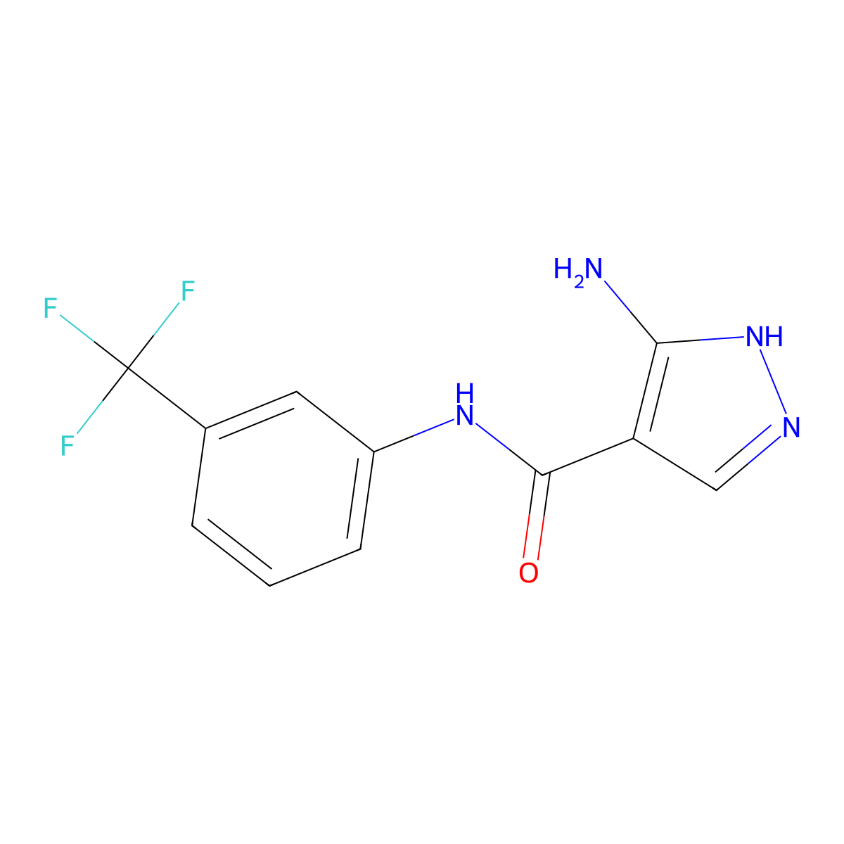 5-Amino-N-(3-(trifluoromethyl)phenyl)-1H-pyrazole-4-carboxamide molecular structure, CAS 1009360-89-7