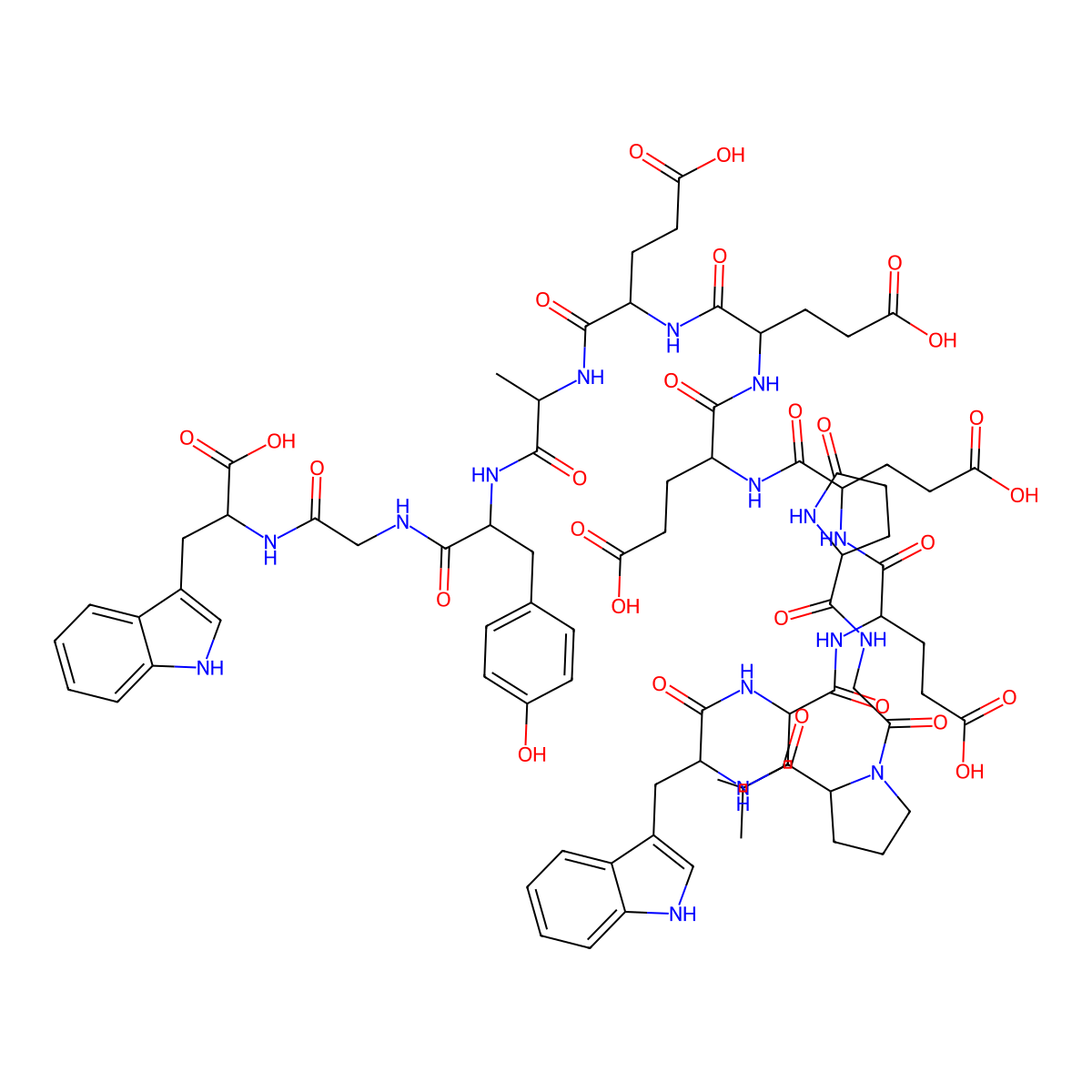 H-DL-Pyr-Gly-DL-Pro-DL-Trp-DL-Leu-DL-Glu-DL-Glu-DL-Glu-DL-Glu-DL-Glu-DL-Ala-DL-Tyr-Gly-DL-Trp-OH molecular structure, CAS 100940-57-6