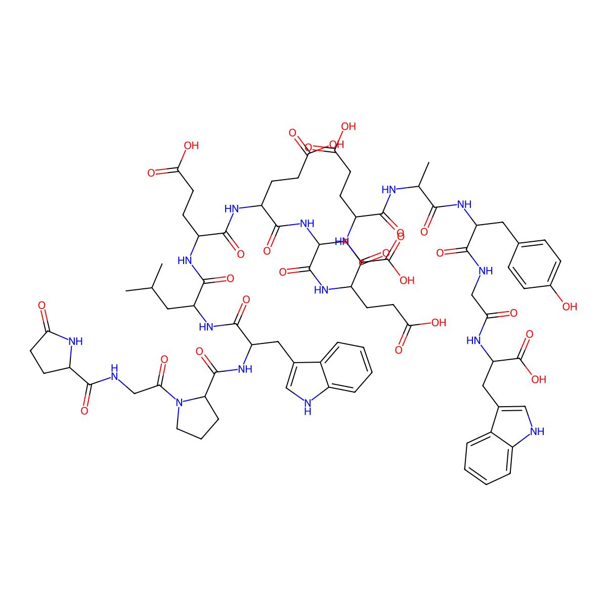 H-DL-Pyr-Gly-DL-Pro-DL-Trp-DL-Leu-DL-Glu-DL-Glu-DL-Glu-DL-Glu-DL-Glu-DL-Ala-DL-Tyr-Gly-DL-Trp-OH molecular structure, CAS 100940-57-6