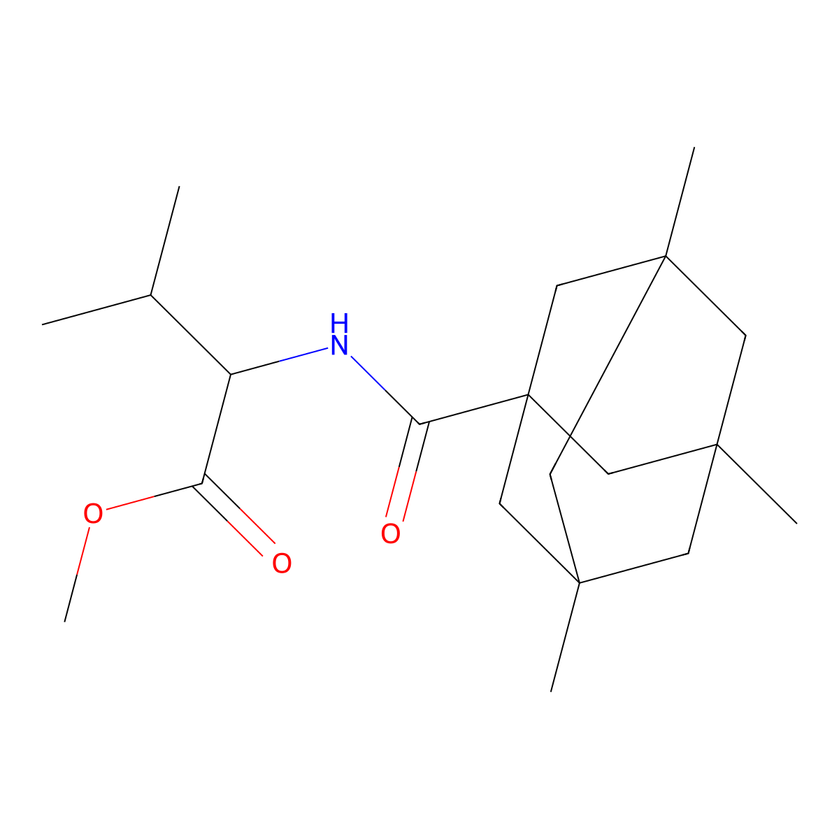 Methyl 3-methyl-2-[(3,5,8-trimethyladamantanyl)carbonylamino]butanoate molecular structure, CAS 1009412-26-3