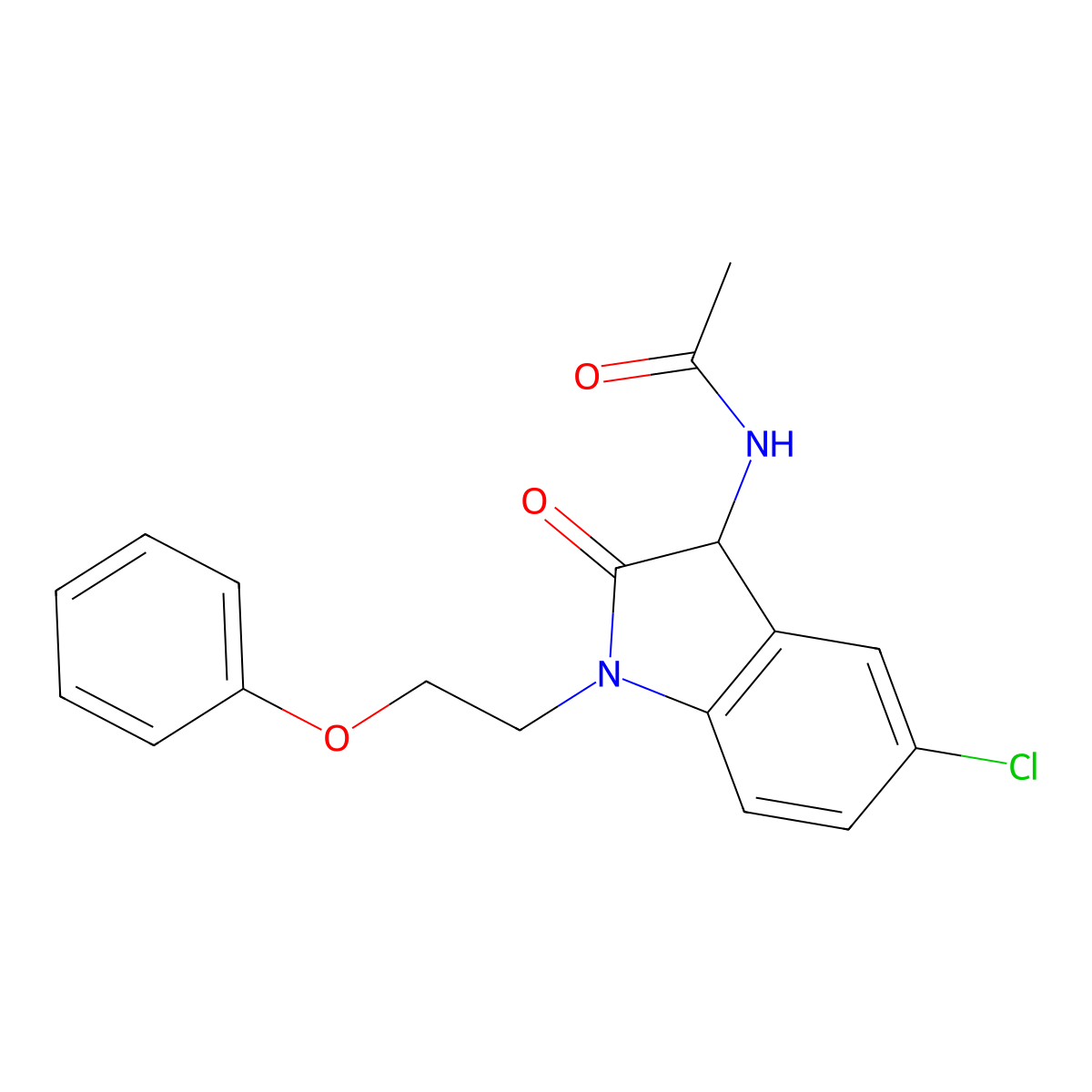 N-[5-chloro-2-oxo-1-(2-phenoxyethyl)-2,3-dihydro-1H-indol-3-yl]acetamide molecular structure, CAS 1009415-84-2